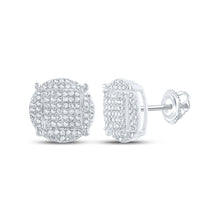  Sterling Silver Round Diamond Circle Disk Cluster Earrings 7/8 Cttw