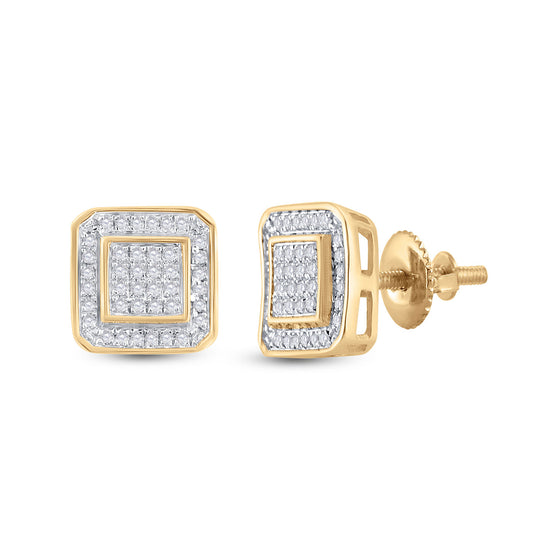10k Yellow Gold Round Diamond Square Earrings 1/4 Cttw