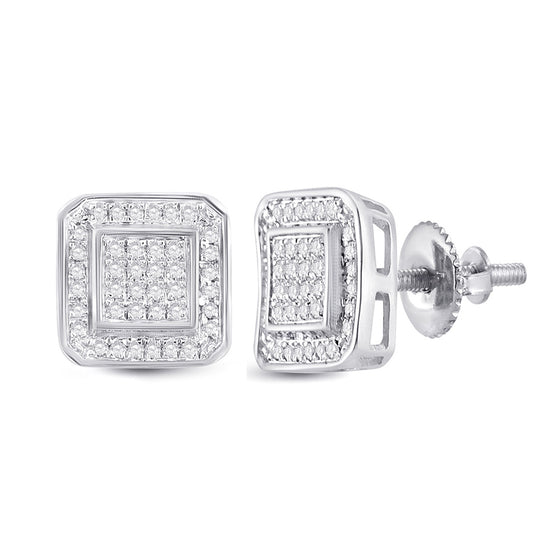 10k White Gold Round Diamond Square Earrings 1/4 Cttw