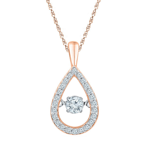 10k Rose Gold Womens Round Diamond Moving Twinkle Teardrop Pendant 1/4 Cttw