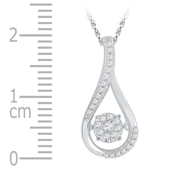 10k White Gold Womens Round Diamond Moving Cluster Teardrop Pendant 1/6 Cttw