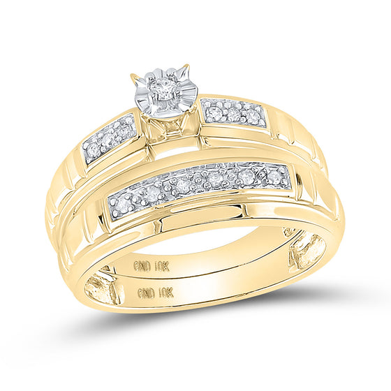 10k Yellow Gold His Hers Round Diamond Solitaire Matching Wedding Set 1/6 Cttw