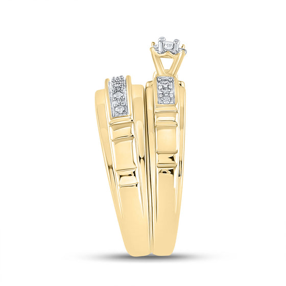 10k Yellow Gold His Hers Round Diamond Solitaire Matching Wedding Set 1/6 Cttw