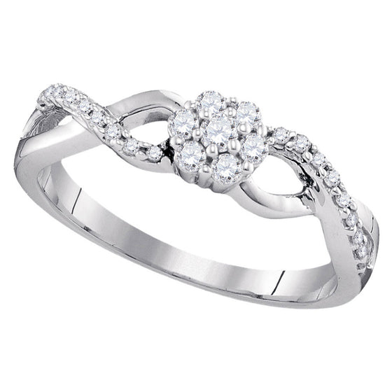 10k White Gold Womens Round Diamond Cluster Ring 1/4 Cttw