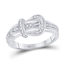  10k White Gold Womens Round Diamond Belt Buckle Band Ring 1/5 Cttw