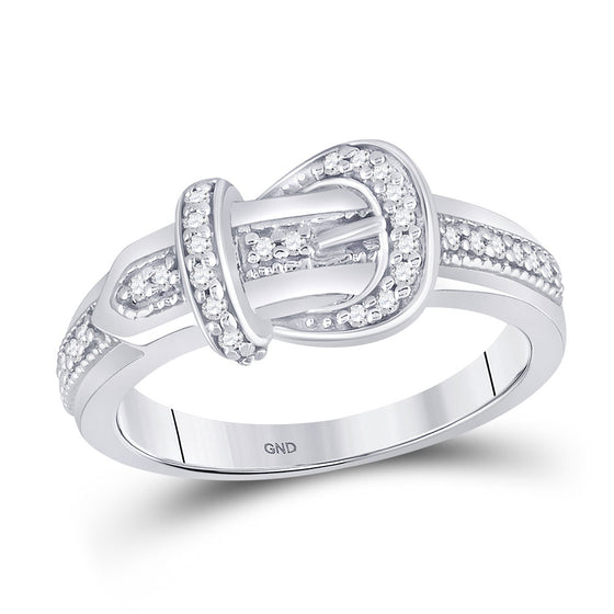 10k White Gold Womens Round Diamond Belt Buckle Band Ring 1/5 Cttw