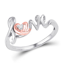  10k Two-tone Gold Womens Round Diamond Love Heart Ring .02 Cttw