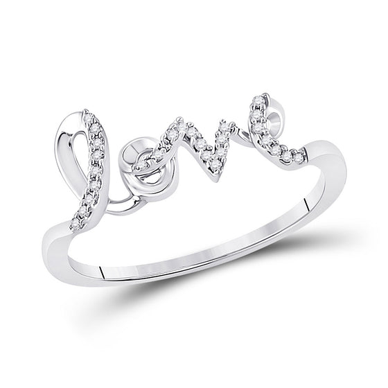 10k White Gold Womens Round Diamond Love Band Ring 1/12 Cttw