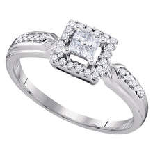  10k White Gold Womens Princess Diamond Square Frame Cluster Ring 1/4 Cttw