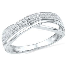  10k White Gold Womens Round Diamond Crossover Band Ring 1/6 Cttw