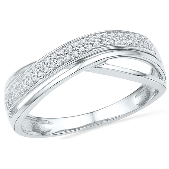 10k White Gold Womens Round Diamond Crossover Band Ring 1/6 Cttw