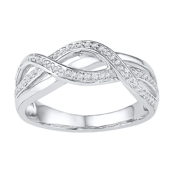 10k White Gold Womens Round Diamond Twist Band Ring 1/5 Cttw