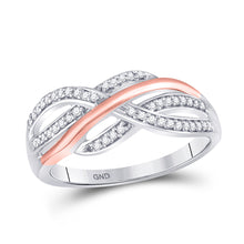  10k Two-tone White Rose Gold Womens Round Diamond Crossover Strand Band Ring 1/5 Cttw