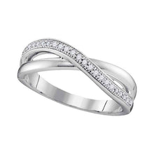  10k White Gold Womens Round Diamond Crossover Band Ring 1/8 Cttw
