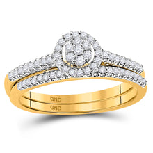  10k Yellow Gold Round Diamond Cluster Bridal Wedding Ring Band Set 1/3 Cttw