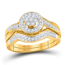  10k Yellow Gold Round Diamond Cluster Bridal Wedding Ring Band Set 1/3 Cttw