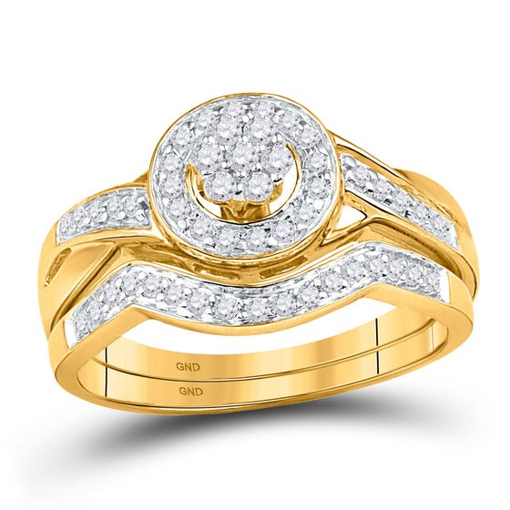 10k Yellow Gold Round Diamond Cluster Bridal Wedding Ring Band Set 1/3 Cttw