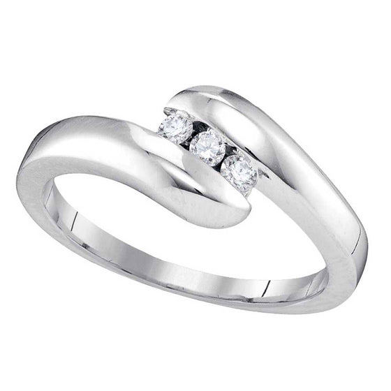 10k White Gold Womens Round Diamond 3-stone Promise Ring 1/8 Cttw