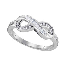  10k White Gold Womens Round Baguette Diamond Infinity Ring 1/5 Cttw