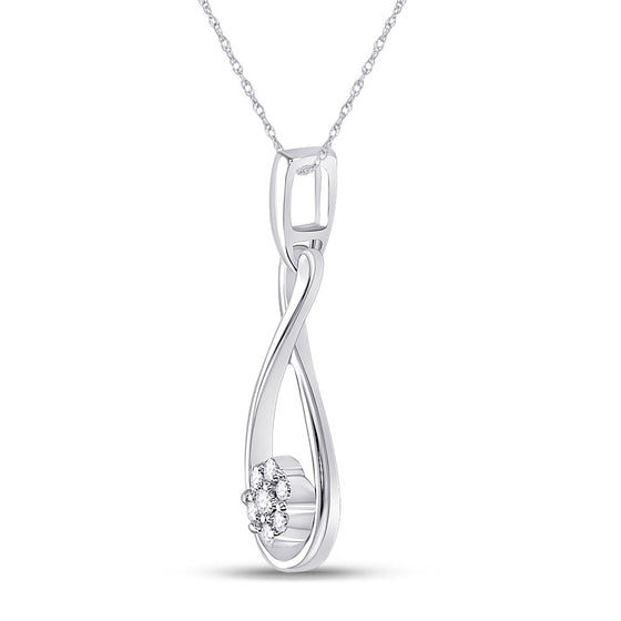 10k White Gold Womens Round Diamond Infinity Cluster Pendant 1/8 Cttw