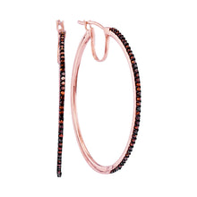  10k Rose Gold Womens Round Red Color Enhanced Diamond Slender Hoop Earrings 1/4 Cttw
