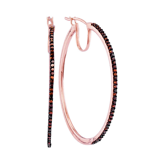 10k Rose Gold Womens Round Red Color Enhanced Diamond Slender Hoop Earrings 1/4 Cttw