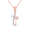 10k Rose Gold Womens Round Diamond Cross Pendant 1/10 Cttw