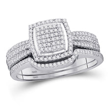  10k White Gold Round Diamond Square Bridal Wedding Ring Band Set 1/2 Cttw