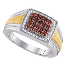  10k Two-tone Gold Mens Round Brown Diamond Square Cluster Ring 1/2 Cttw