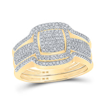  10k Yellow Gold Round Diamond Square Bridal Wedding Ring Band Set 1/2 Cttw