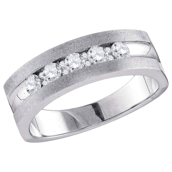 10k White Gold Mens Round Diamond Single Row 5-Stone Wedding Band Ring 1/2 Cttw