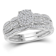  10k White Gold Round Diamond Cluster Bridal Wedding Ring Band Set 1/4 Cttw