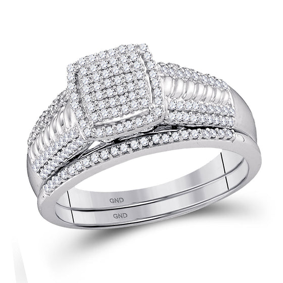 10k White Gold Round Diamond Bridal Wedding Ring Band Set 3/8 Cttw