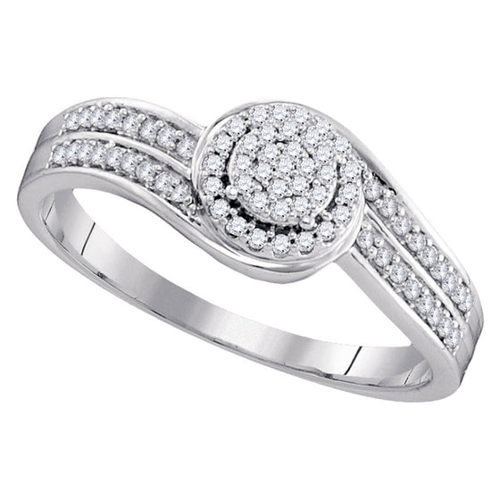 10k White Gold Womens Round Diamond Swirl Cluster Ring 1/5 Cttw