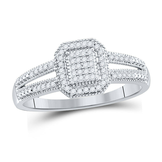 10k White Gold Womens Round Diamond Square Cluster Ring 1/6 Cttw