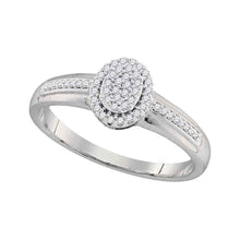  10k White Gold Womens Round Diamond Oval Cluster Ring 1/6 Cttw