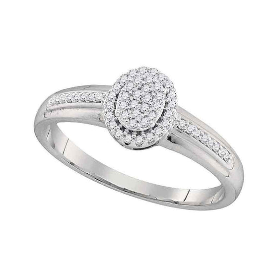 10k White Gold Womens Round Diamond Oval Cluster Ring 1/6 Cttw