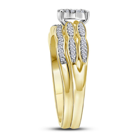 10k Yellow Gold Round Diamond Cluster Bridal Wedding Ring Band Set 1/4 Cttw