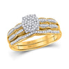 10k Yellow Gold Round Diamond Cluster Bridal Wedding Ring Band Set 1/4 Cttw