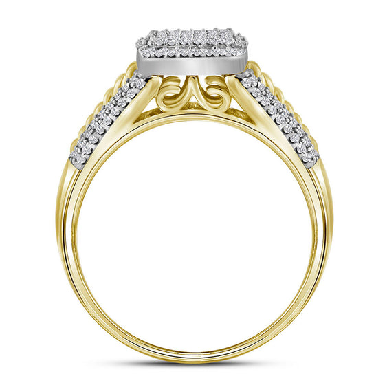 10k Yellow Gold Round Diamond Cluster Bridal Wedding Ring Band Set 3/8 Cttw