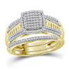 10k Yellow Gold Round Diamond Cluster Bridal Wedding Ring Band Set 3/8 Cttw