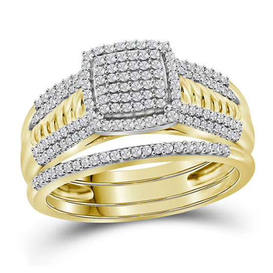10k Yellow Gold Round Diamond Cluster Bridal Wedding Ring Band Set 3/8 Cttw