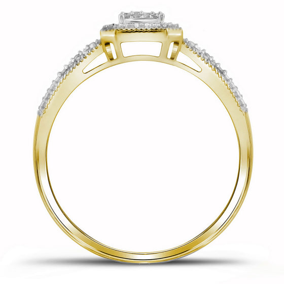 10k Yellow Gold Womens Round Diamond Square Cluster Ring 1/6 Cttw