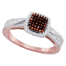  10k Rose Gold Womens Round Red Color Enhanced Diamond Square Cluster Ring 1/3 Cttw