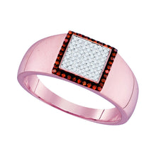  10k Rose Gold Mens Round Red Color Enhanced Diamond Square Cluster Ring 1/4 Cttw