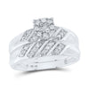 10k White Gold His Hers Round Diamond Cluster Matching Wedding Set 1/3 Cttw