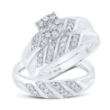  10k White Gold His Hers Round Diamond Cluster Matching Wedding Set 1/3 Cttw