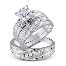  10k White Gold His Hers Round Diamond Cluster Matching Wedding Set 3/4 Cttw