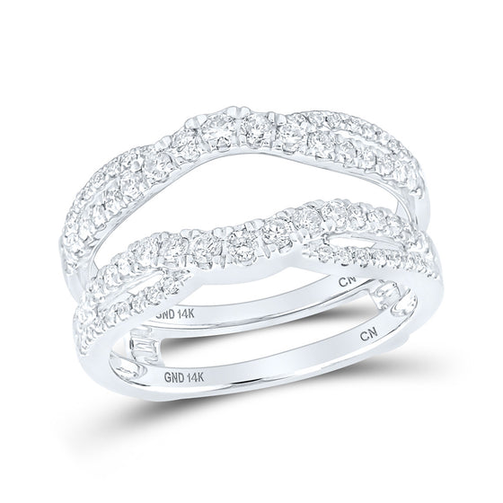 14k White Gold Womens Round Diamond Wrap Ring Guard Enhancer 5/8 Cttw