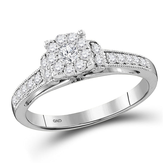 10k White Gold Round Diamond Cluster Bridal Wedding Engagement Ring 1/2 Cttw